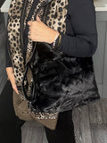Black faux fur shoulder/crossbody bag-Black