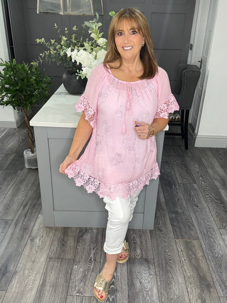 Sofia sequin and lace top -Baby pink