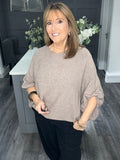 Balloon sleeve slouch knitted top-Mocha