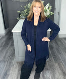 Italian fringed long line cardigan-Navy