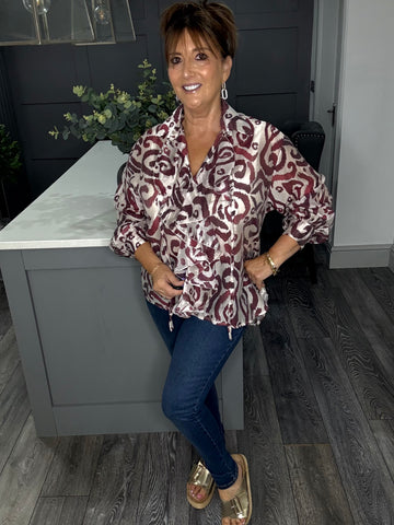Ruffle front blouse-plum