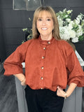 Rust suedette bubble hem bomber jacket
