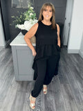 Hi-low frill Two piece set-Black