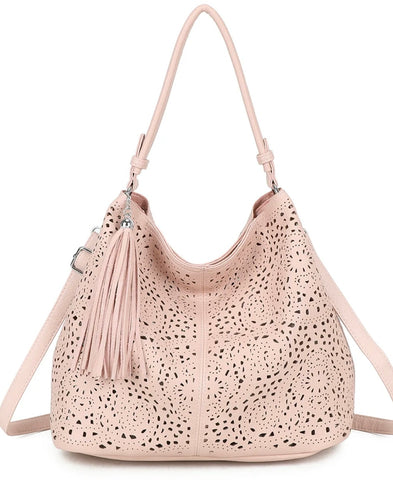 Tassel artisan hobo bag in bag set-Pink