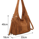 Faux suede tassel Hobo bag-Black