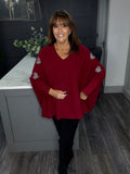 Wine double heart V neck sweater