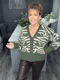 Khaki zebra soft knit cardigan
