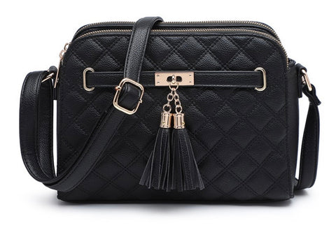 Black quilted double tassel camera bag