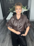 Leather look shirt-Chocolate