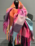 Super soft wool blend checkered scarf-Pink multi