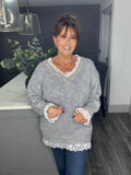 Grey marl and lace longline jumper