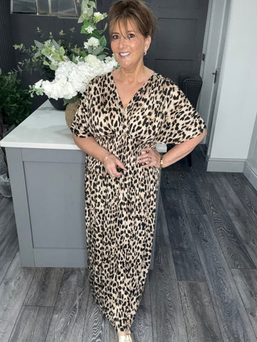 Black/beige leopard print maxi