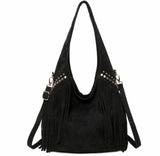 Faux suede tassel Hobo bag-Black