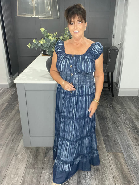 Stripe denim maxi dress