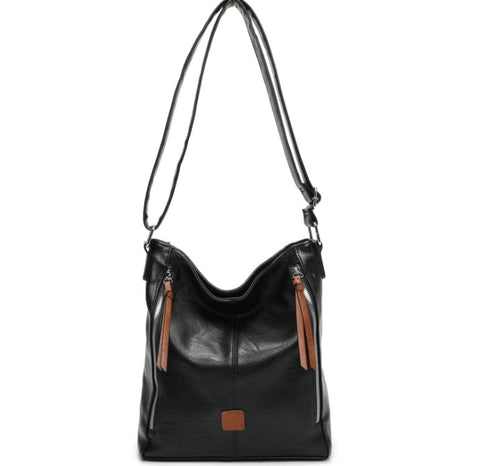 Stylish hobo bag with side front pockets-Black