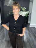 Black V neck tie top