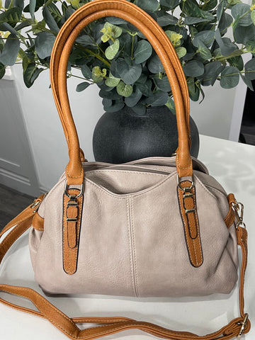 Taupe triple compartment shoulder/crossbody bag