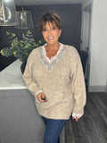 Beige marl and lace longline jumper