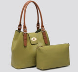 Two tone shoulder Tote bag in bag set-Black