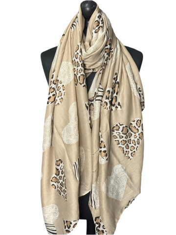 Leopard multi heart scarf-Beige