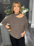 Soft slash neck knitted sweater-Mocha