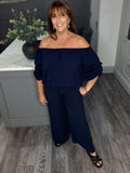 Rachel ruched sleeve top-Navy