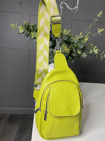 Lime Sling bag with colourful wide strap
