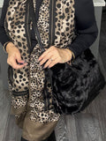 Black faux fur shoulder/crossbody bag-Black