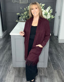 Italian fringed long line cardigan-Mulberry