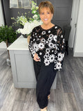 Black and white flower crochet top