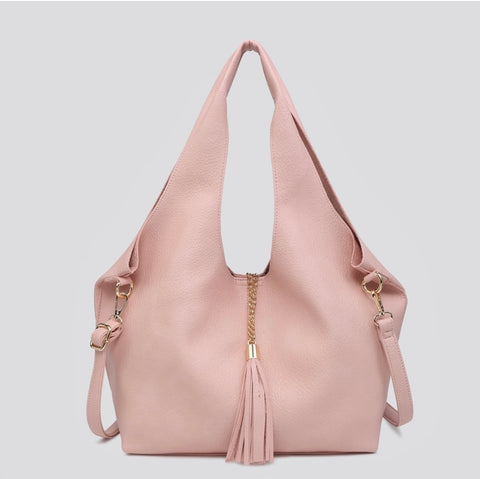 Pink chic soft tassel tote bag set