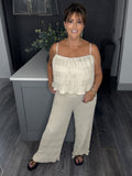 Sienna textured wide leg jumpsuit-Beige
