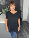 Lydia pleated sleeve top-Black