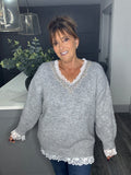 Grey marl and lace longline jumper