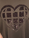 Mia scuba velvet sequin heart top-Chocolate