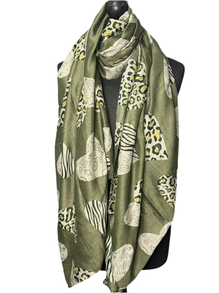 Leopard multi heart scarf-Khaki