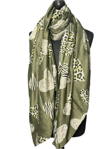 Leopard multi heart scarf-Khaki