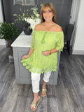 Sofia sequin and lace top-Lime