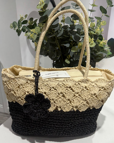 Pretty straw Tote shopper-Black