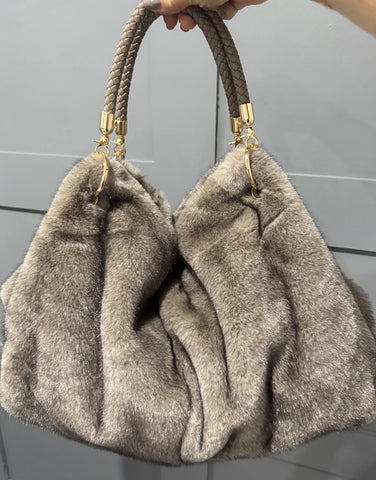Remi faux fur hobo bag-Taupe
