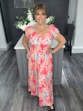 Coral/fuchsia abstract animal print tiered Maxi dress