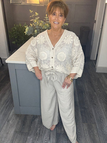 Italian wide leg pants with pockets-Beige