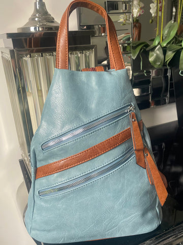 Blue triangular back pack bag