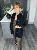 Soft velvet chenille cord military jacket-Black