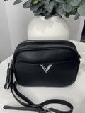 Double compartment crossbody bag with tassel -Black