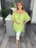 Sofia sequin and lace top-Lime