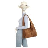 Faux suede tassel Hobo bag-Black
