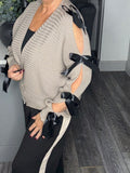 Bella bow ribbed cardigan-Mocha