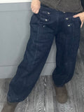 Military denim jeans-Dark denim