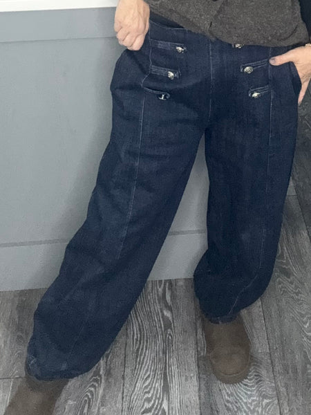 Military denim jeans-Dark denim